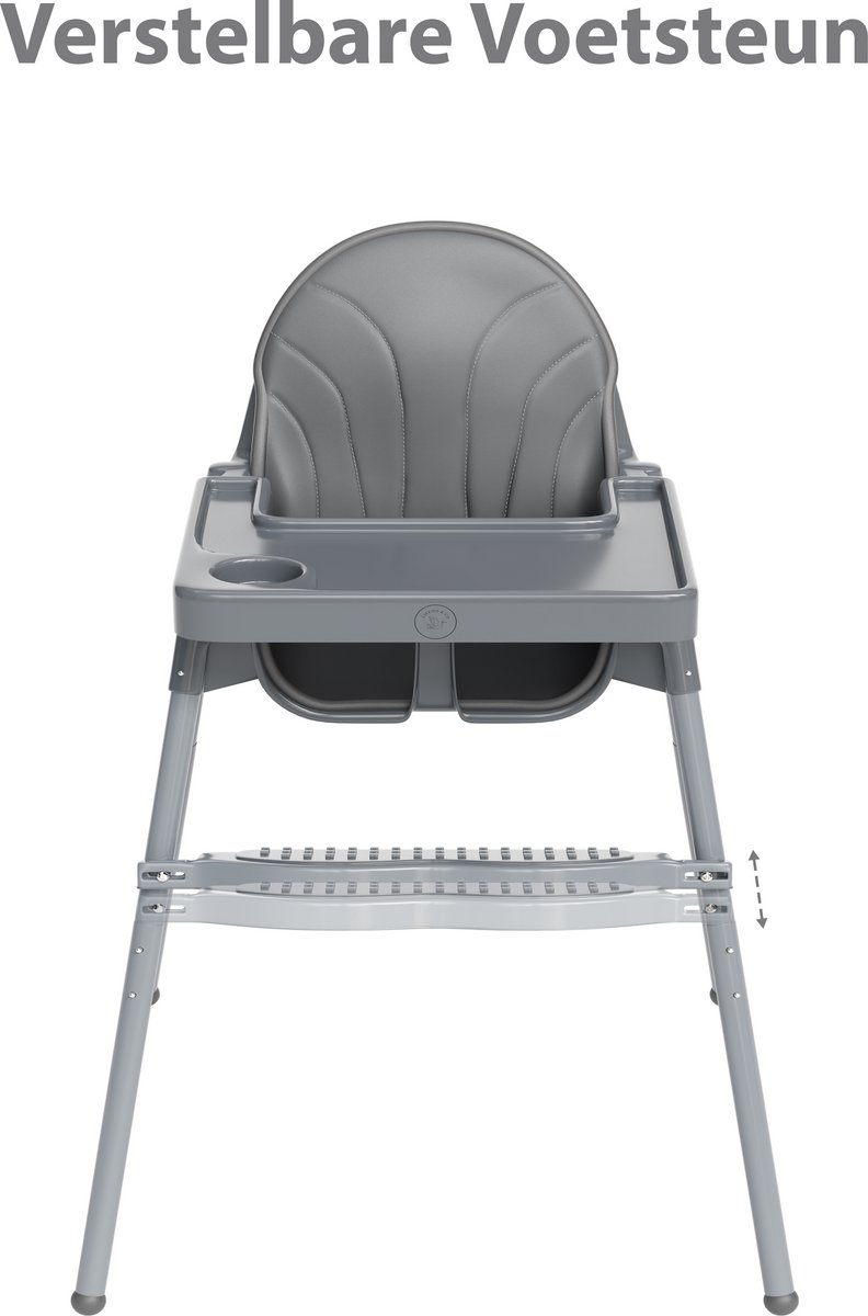 Liefjes & Co Kinderstoel - Eetstoel Baby – Inclusief Kussen – Verstelbare Baby Eetstoel – 2 in 1 & Peuterstoel – Grijs – foto 4