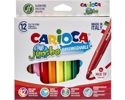 CARIOCA JUMBO stiften - 12 kleuren - Maxi-Punt 6 mm - Afwasbaar - Kleurstiften voor kinderen