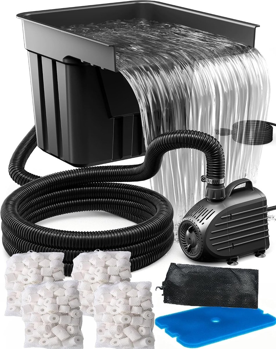 Vijverwaterval met Vijverfilter - Grijs - Complete Set met 80 W Pomp - Duurzaam Kunststof - Voor Tuin en Terras