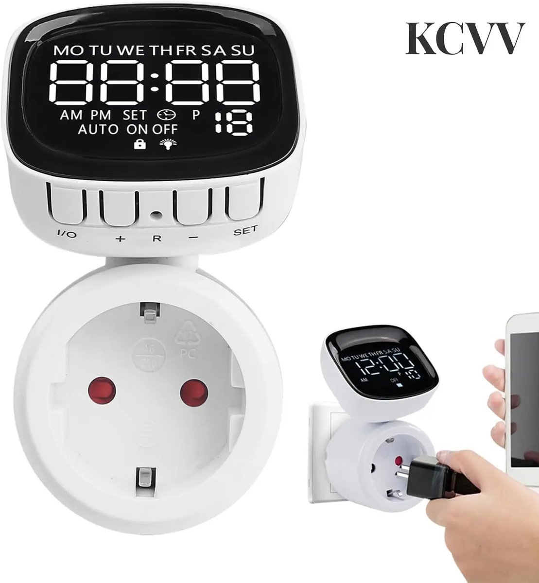 Timer stopcontact buiten-timer stopcontact buiten-timer stopcontact-Stekkertimer - Programmeerbaar stopcontact - Geschikt voor tuinen, zwembaden, binnenaquaria, buitenkeukens, huis- en vakantieverlichting - Wit - 9,5 x 8 cm