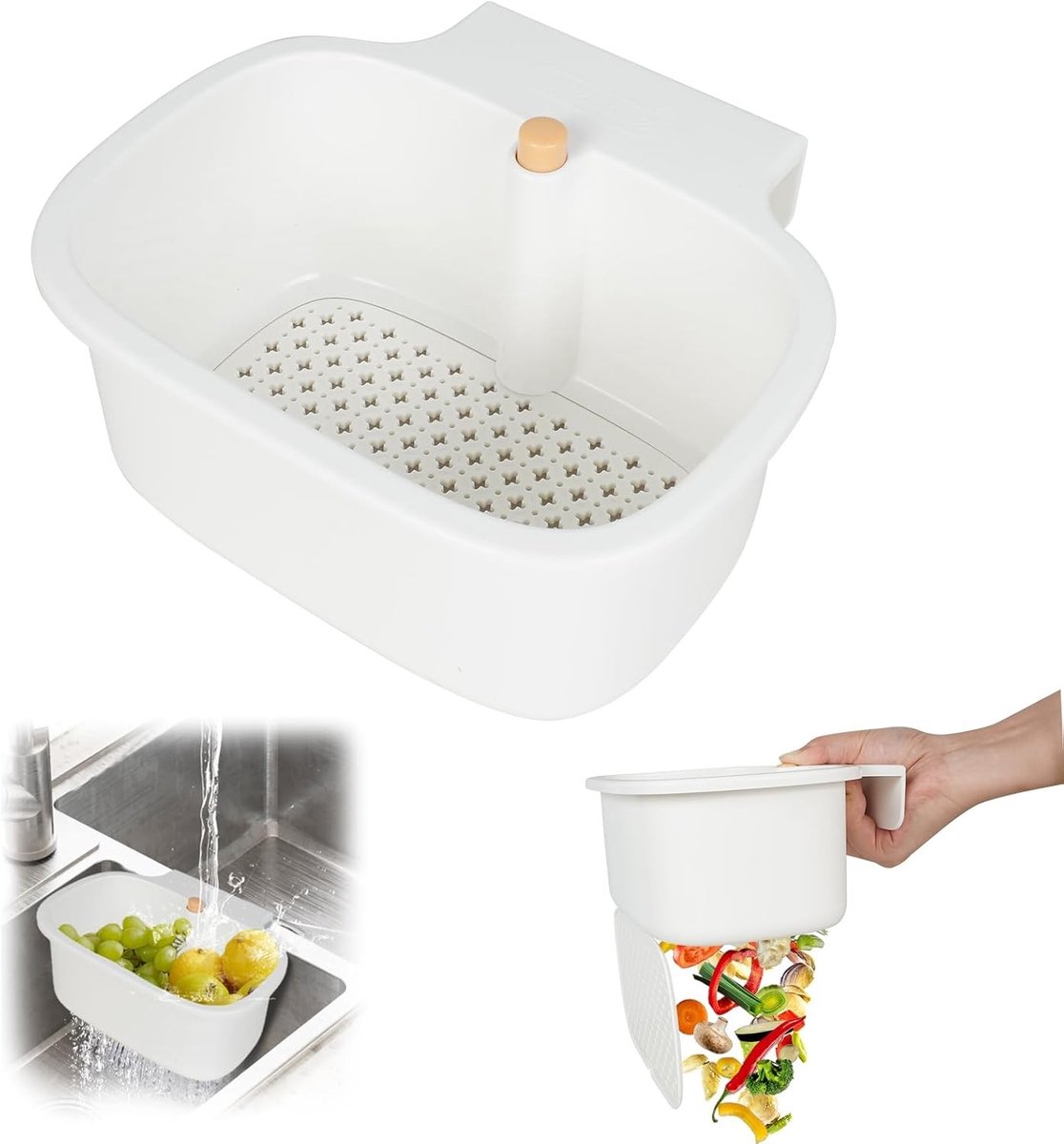 Afdruipmand voor Gootsteen - Wit - 18,5 x 16 x 9 cm - Kunststof Keukenorganizer voor Spons en Afval