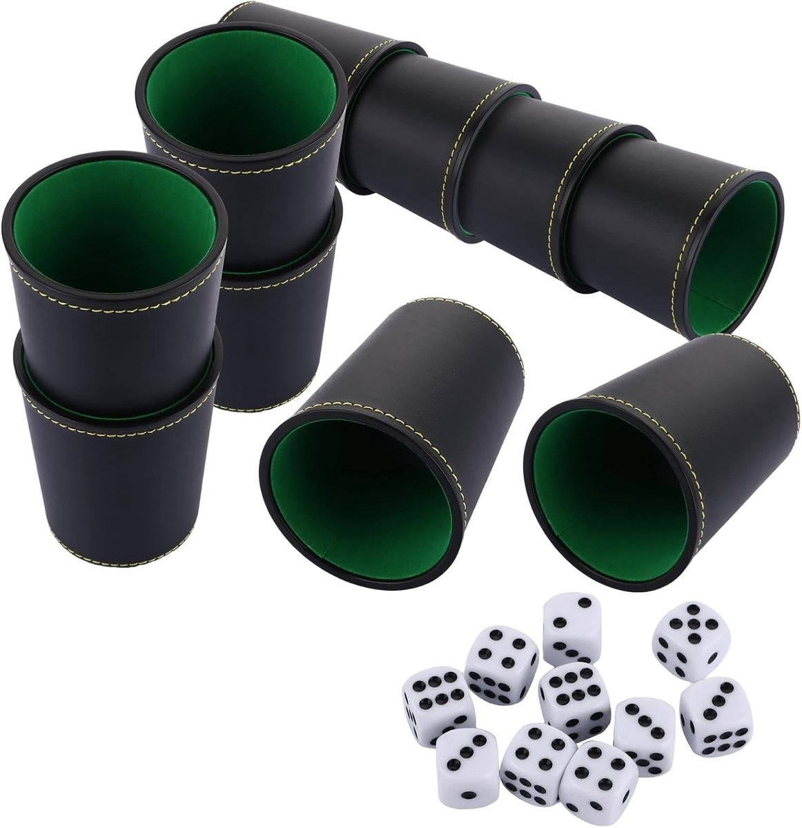 Dobbelbekerset - Zwart - Leren Bekers met 50 Dobbelstenen - Voor Bordspellen en Rollenspellen