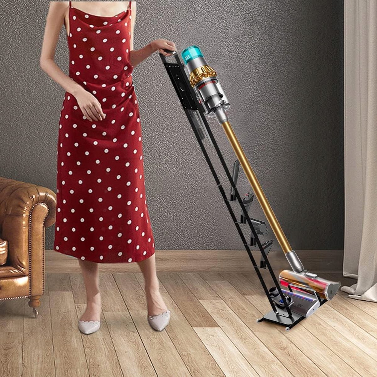 Universeel Stofzuiger Standaard - Stofzuigerstandaard Compatibel met Dyson Gen5/V15/V11/V10/V8/V7/V6 - Vrijstaande Steelstofzuiger Houder - Verplaatsbare Wielen - Antislipvoet - Zonder Boren - met Accessoires Houders - Stabiele Metalen