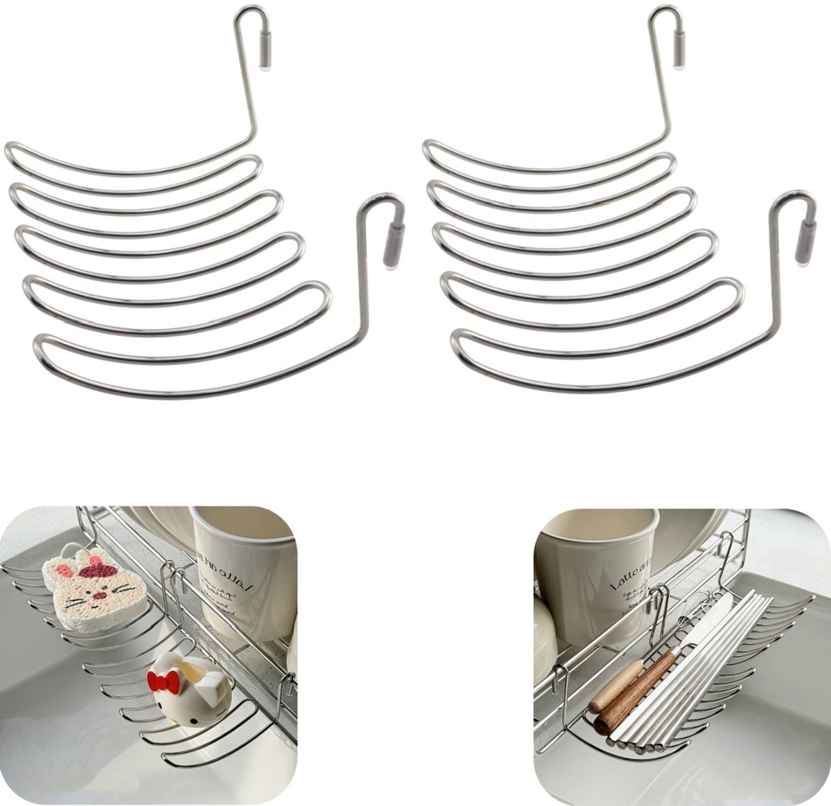 2 stuks afdruiprek - zeepafdruipmand - sponsopbergmand - bestek afdruiprek - roestvrijstalen opbergrek - op te hangen - extra stevig - makkelijk schoon te maken - woonaccessoires - geschikt voor gootsteen, zeep, spons (zilver, 11,7*9,3 cm)