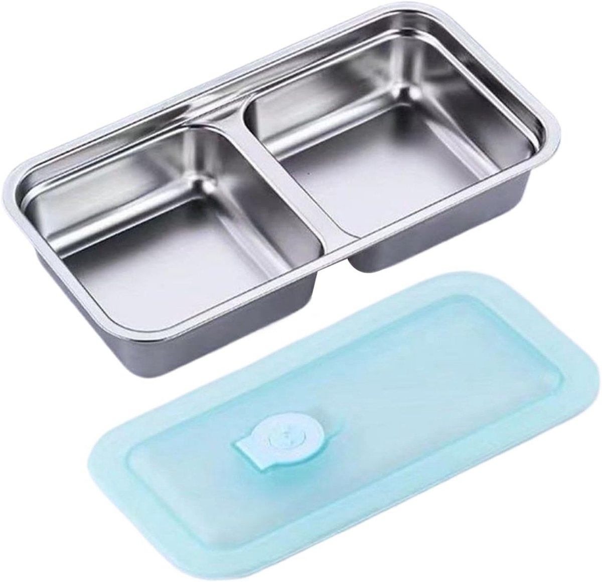 Rvs Snackbox Voor Kinderen Met Dubbele Vakken En Deksel - Voedselbewaardoos Voor School Reis En Picknick - Geschikt Voor Keuken En Buitenactiviteiten