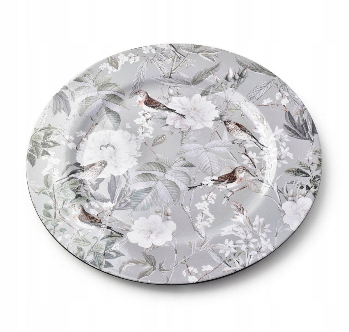 Decoratieve Onderzetter Rond Grijs met Bloemen & Vogels