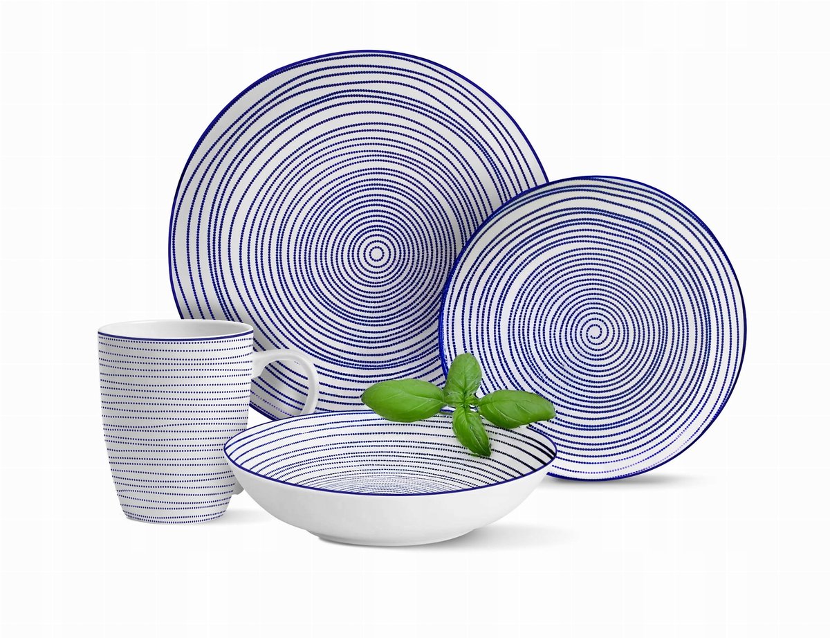 MG Home Marea Porselein Servies - 24 Delig - 6 personen - Blauw/Wit