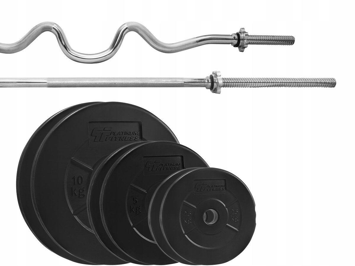 Krachtset 50kg: Halterschijven, rechte & gebogen halterstang