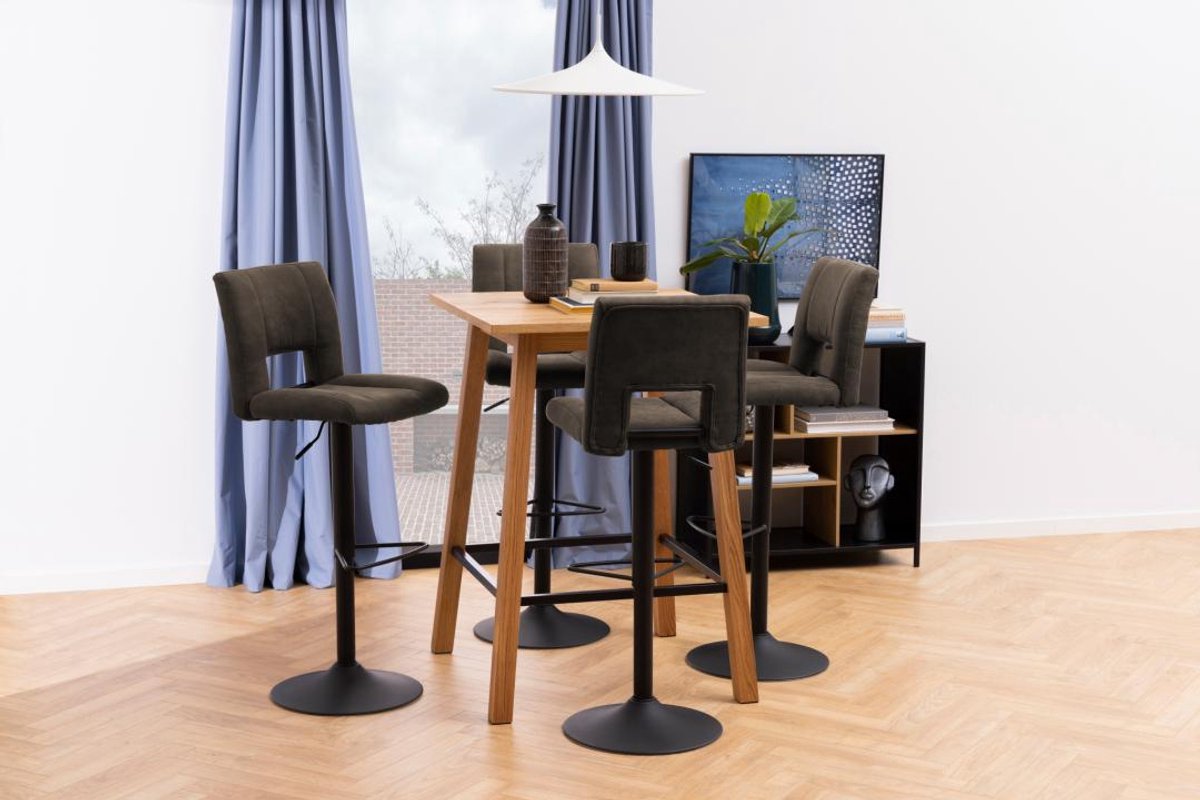 Giga Living Barkruk Millie - Grijs - Stof & Staal - 52x42x115 cm - Set van 2