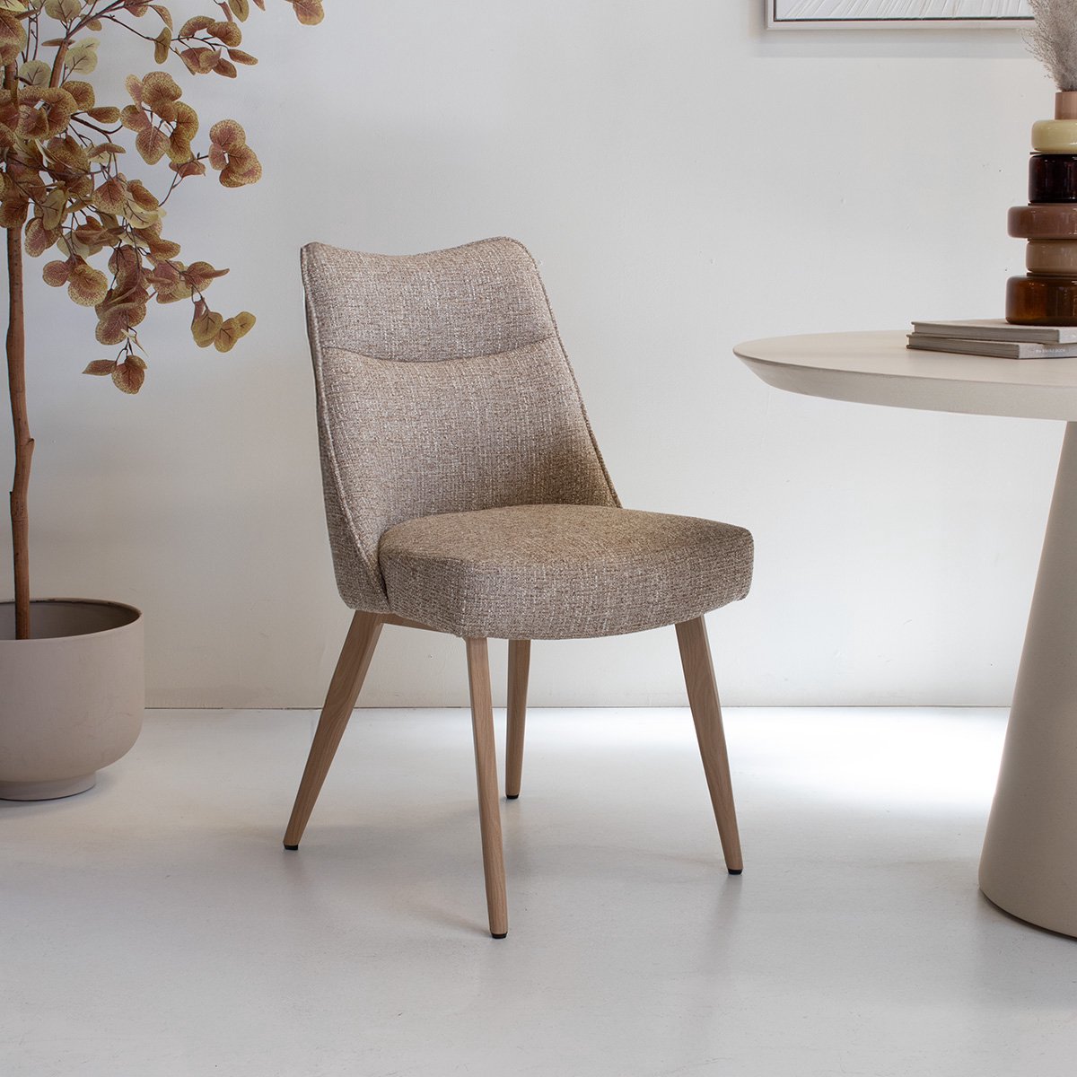 DÉJA Living Eetkamerstoel Meau - Taupe/Naturel - Zithoogte 47cm - Set van 2