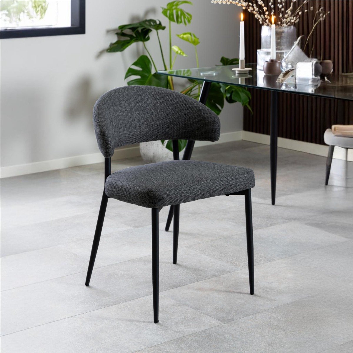 Giga Living Eetkamerstoel Catania - Stof - Grijs - Zithoogte 47,5cm - Set van 2