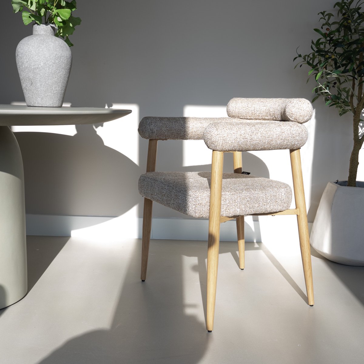 DÉJA Living Eetkamerstoel Lidingö - Taupe/Naturel Stof - Set van 2
