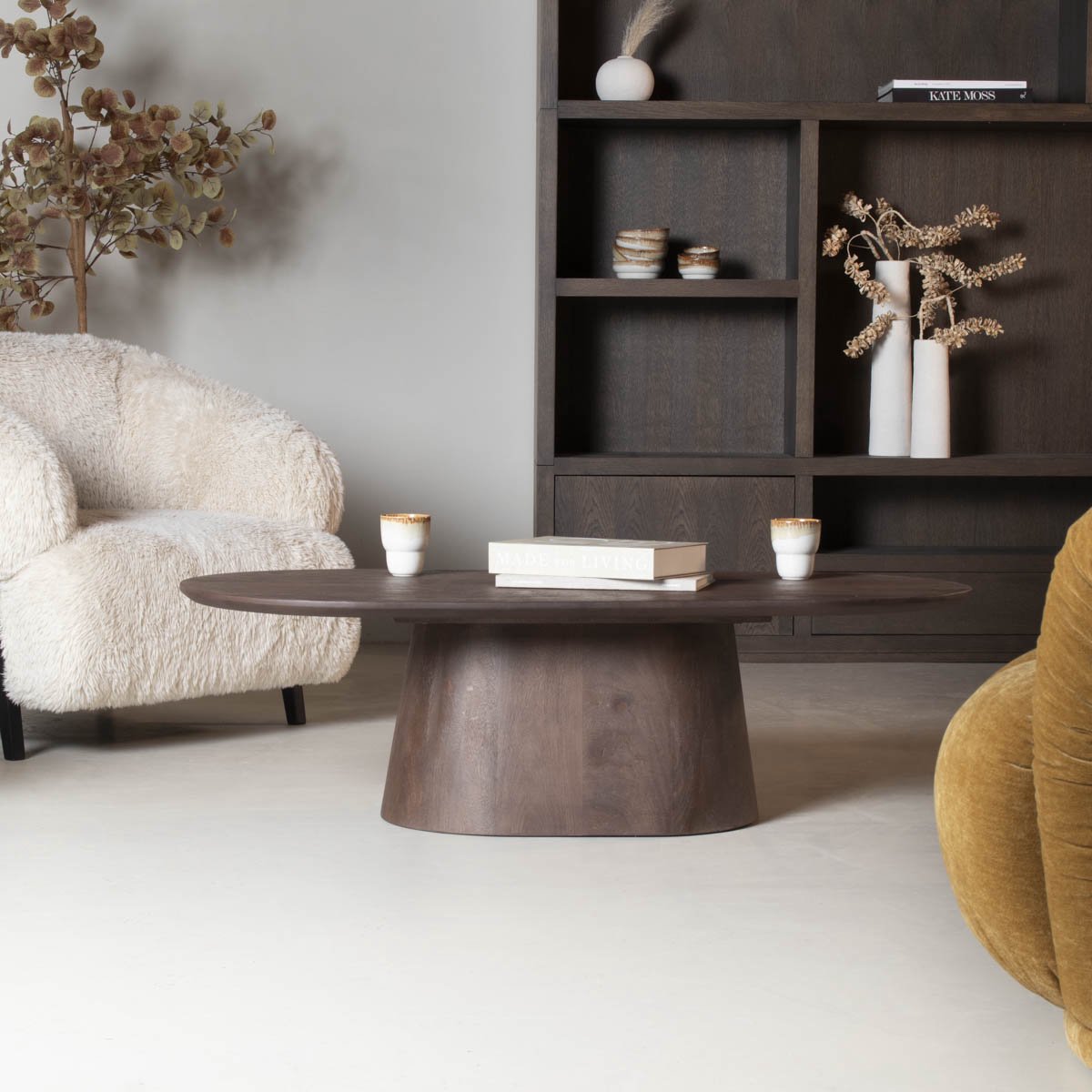 Giga Meubel Salontafel Stijn - Deens Ovaal Donkerbruin Hout - 130x60x35cm
