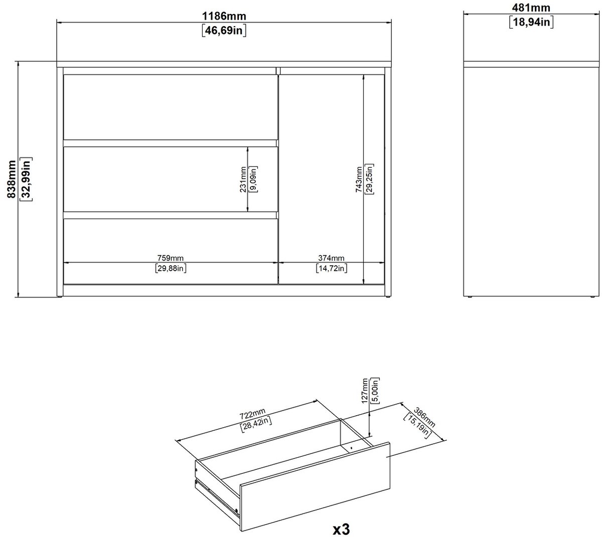 Giga Living Dressoir Jackson - Wit/Naturel Hoogglans - 119x48x84cm