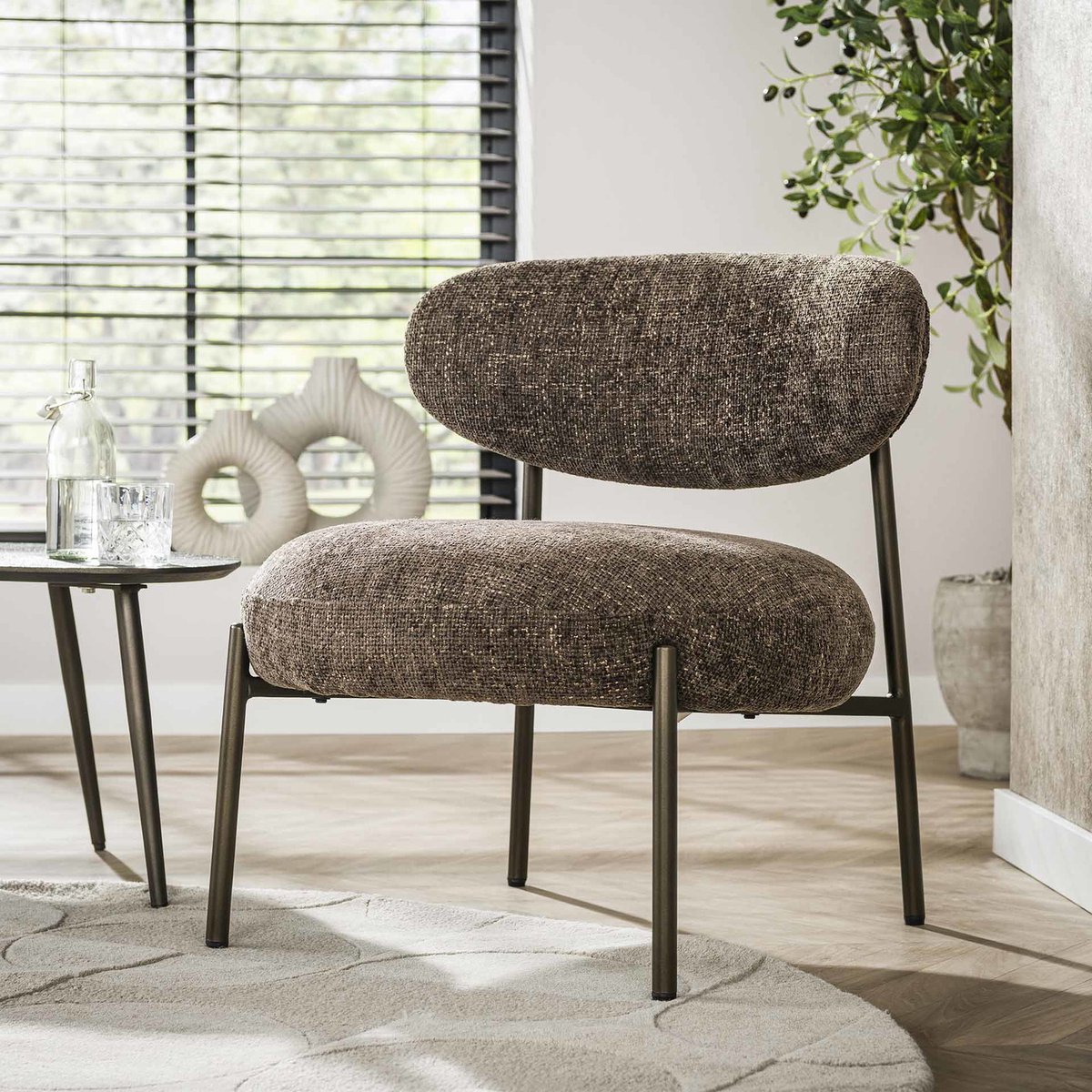 Giga Meubel Fauteuil Round Tissee - Bruin Stof - 62x67x71cm