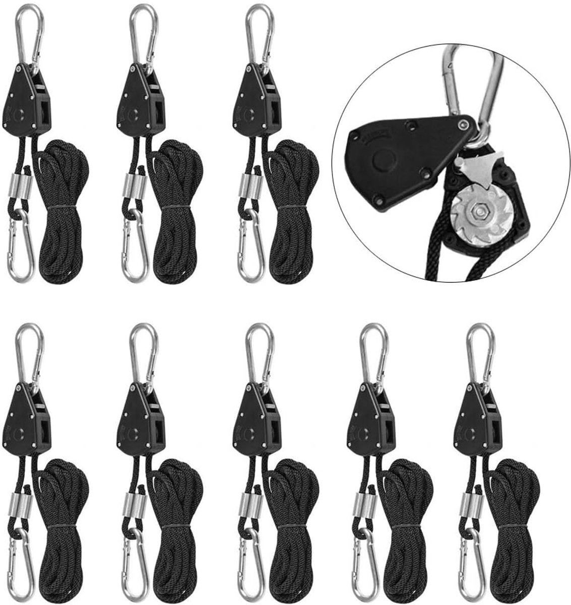 Rope ratchet 4 paar - verstelbaar 1/8" - hoogwaardig met haken - ideaal voor plantenverlichting - ShopVlot