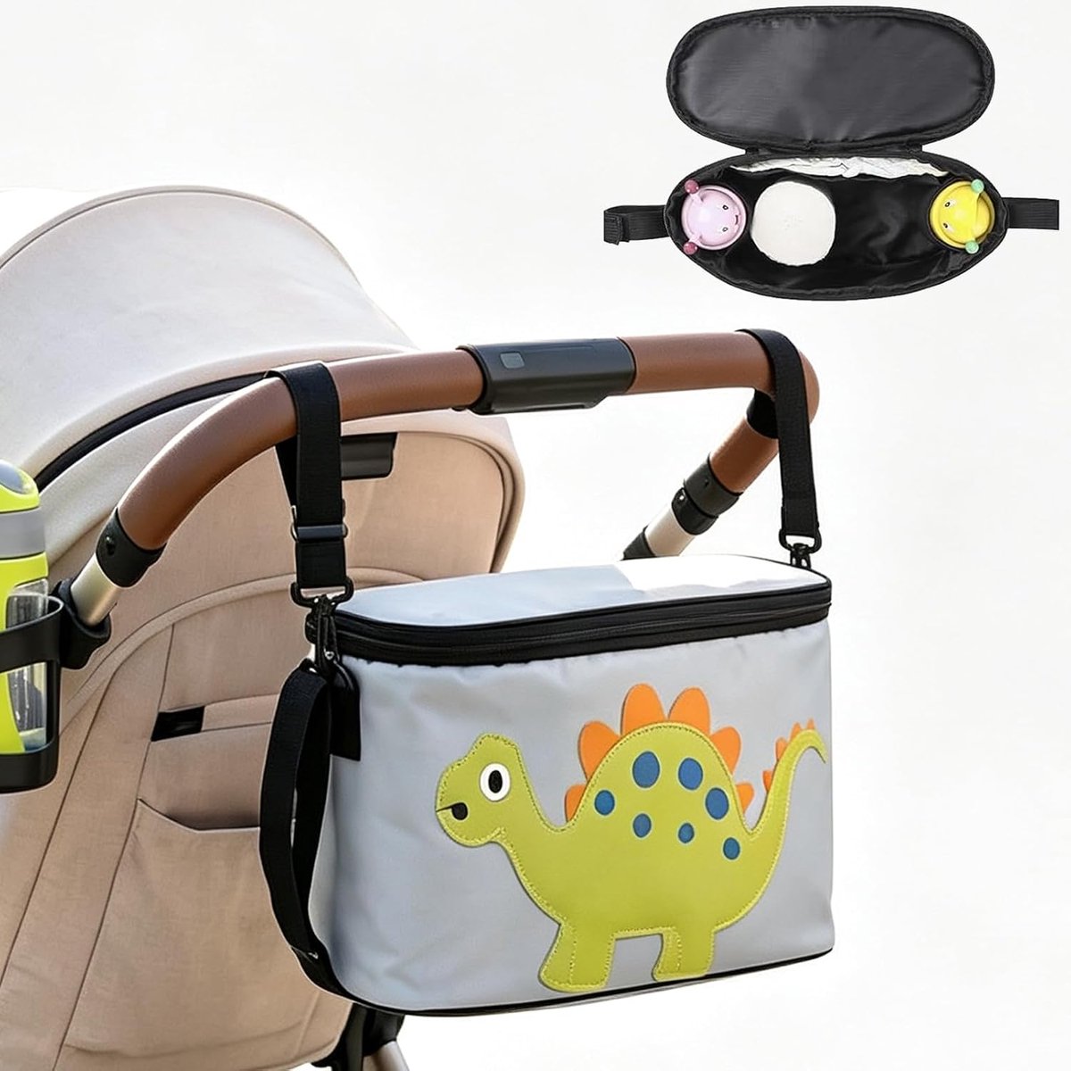 Kinderwagen-organizer 30 x 17 x 13 cm - grijs - waterdicht Oxford-weefsel - ruimte voor babyaccessoires - ShopVlot