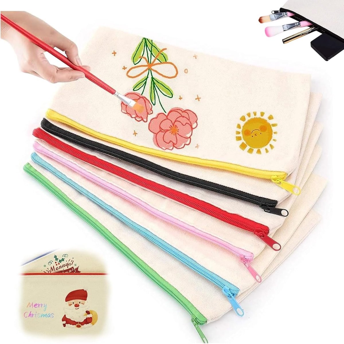 Katoenen zakken set van 6 - 12 x 21 cm - blanco voor schilderen - multifunctionele DIY tas - ShopVlot