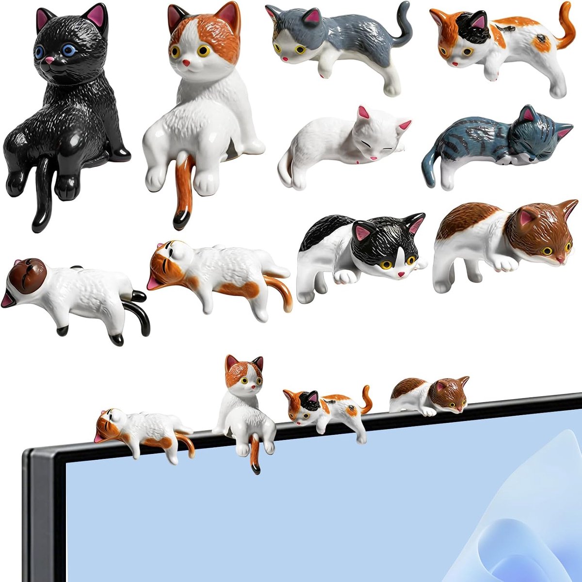 mini kattenbeeldje set 10 stuks - kleurrijke ornamenten - schattige decoratie - voor auto dashboard - ShopVlot