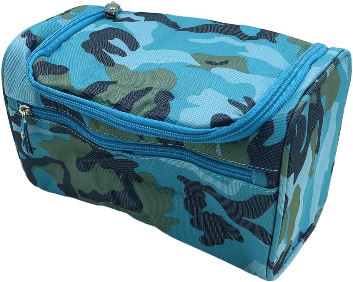 Toilettas 25x14x13cm - blauwe camouflage - met ophanghaak - praktische organizer voor jongens - ShopVlot
