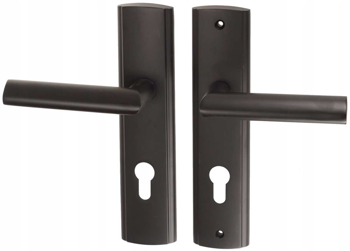 Zwarte buiten deurklink 72mm, links, met sleutelgat