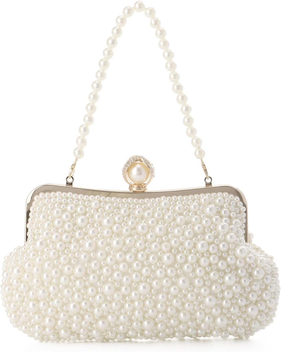 Clutch tas voor dames - beige - met kristallen kralen - perfect voor bruiloften - ShopVlot