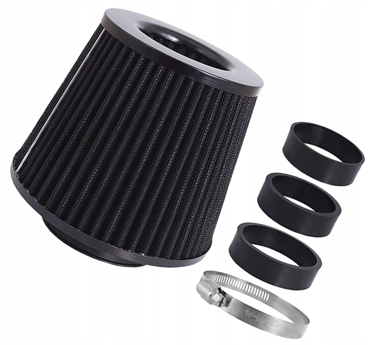 Zwarte Kegel Luchtfilter 155x130x120mm met Adapters