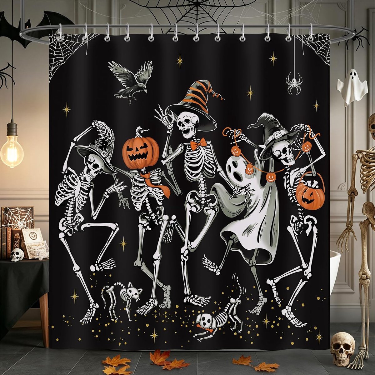douchegordijn Halloween 180 x 180 cm - polyester - waterdicht en schimmelbestendig - griezelige sfeer voor je badkamer - ShopVlot