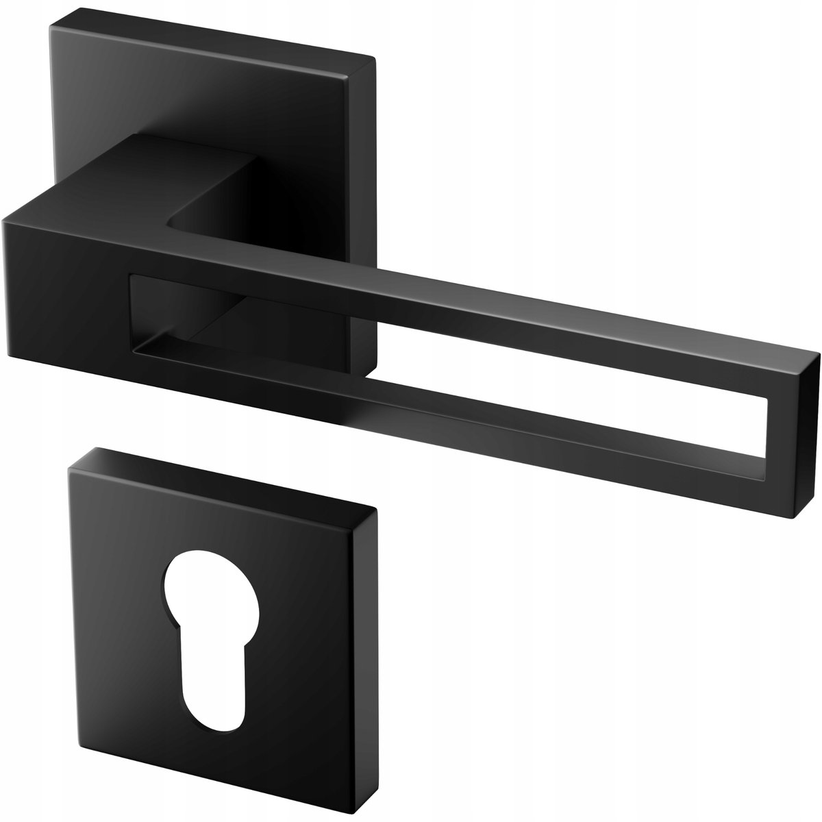 Zwarte Deurklink Set met Rozetten - Modern Vierkant Design