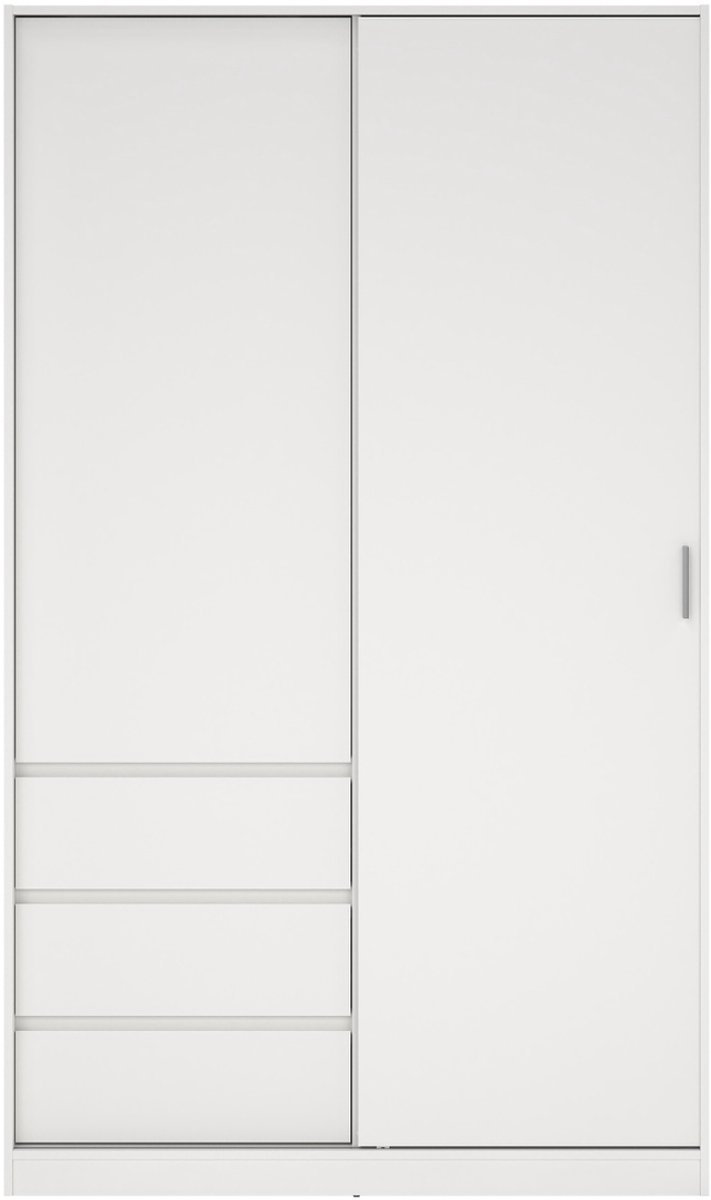 Kledingkast met Schuifdeur Wit - 2-deurs met 3 lades - MDF - 118,5x60x200cm