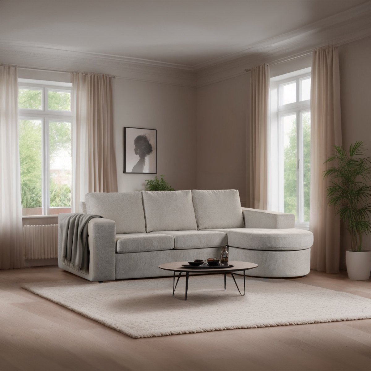Hoekbank 3-Zits Vierkant - Stof Beige - 227x156x83cm - Lord - Giga Meubel