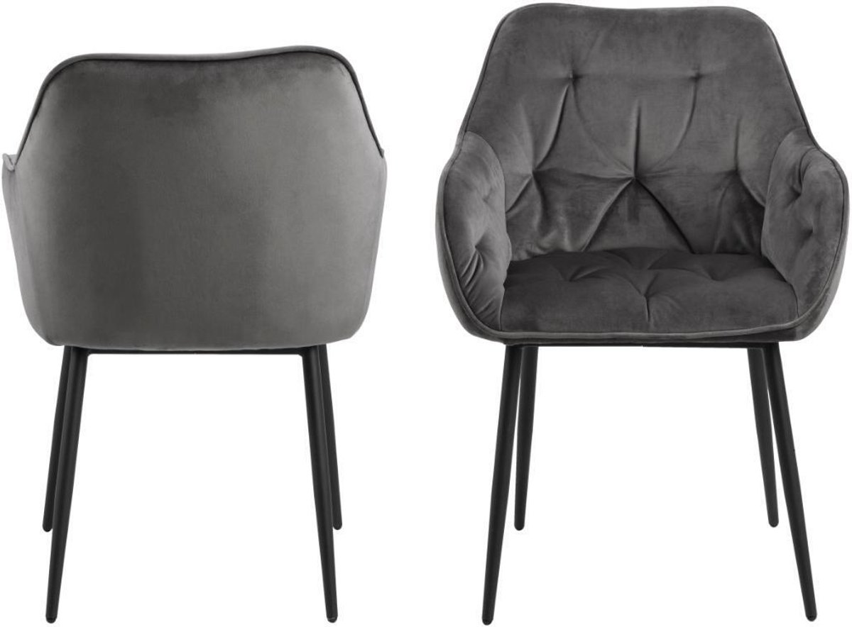 Eetkamerstoel Velvet Grijs - Incl. Armleuning - 55x58x83cm - Set van 2