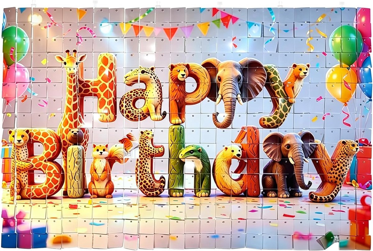 Wandachtergrond 90 x 60 cm - Pailletten - Happy Birthday banner - Feestelijke decoratie - ShopVlot