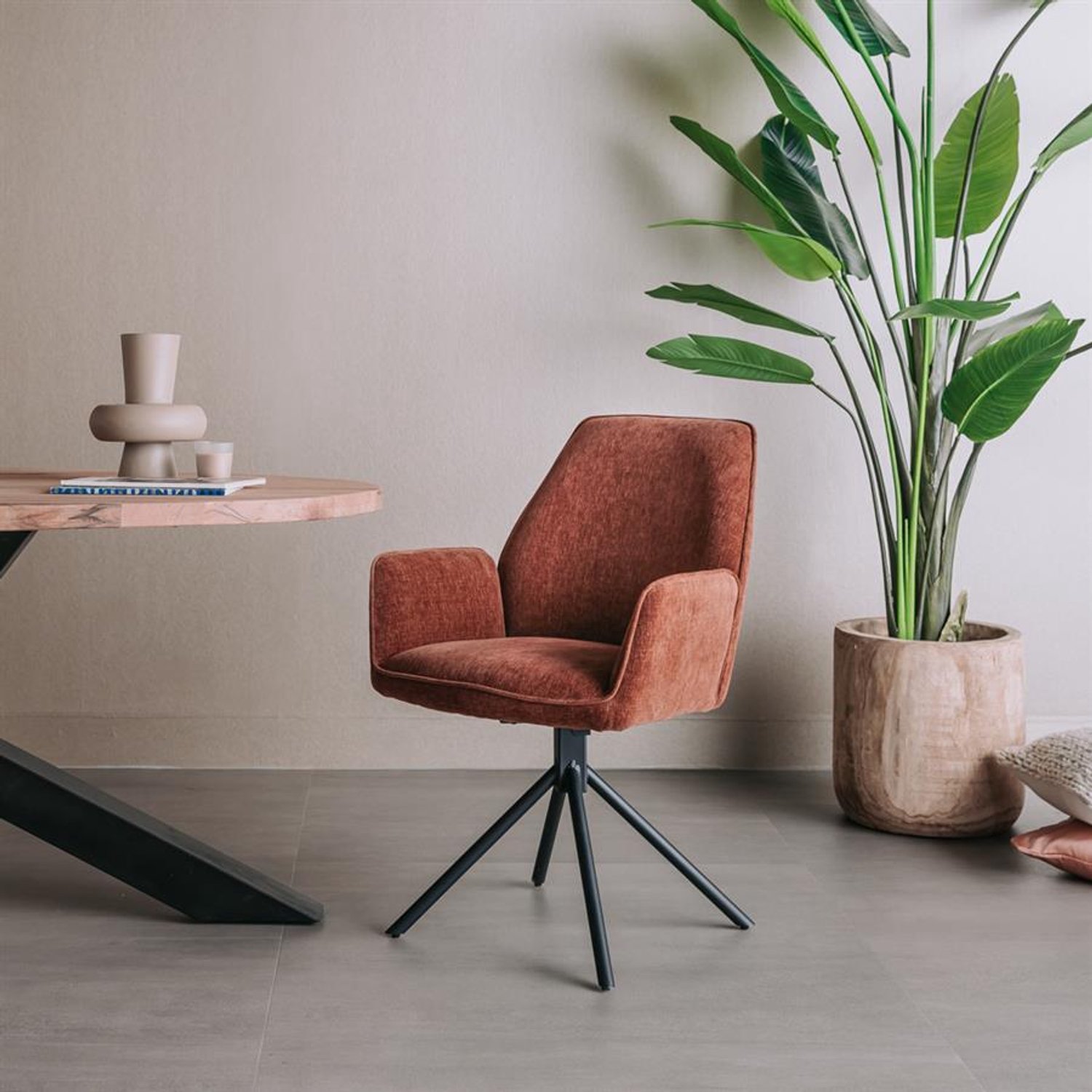 Tower Living Eetkamerstoel Amaro - Bruin/Koper Stof - 65x60x89cm