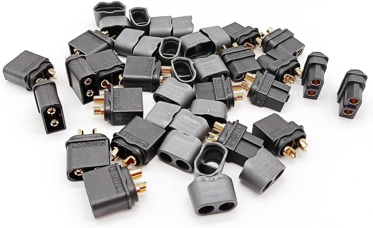 Amass XT-60 XT60H Male and Bus Adapters with Housing, 10 Pairs, Black - ShopVlot
