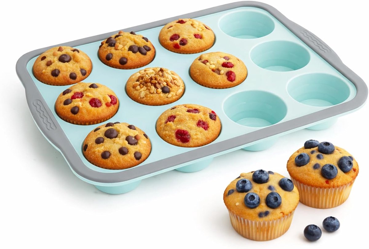 Muffin bakvorm 12 muffins - siliconen met metalen frame - perfecte vormgeving - ideaal voor dagelijks bakken - ShopVlot