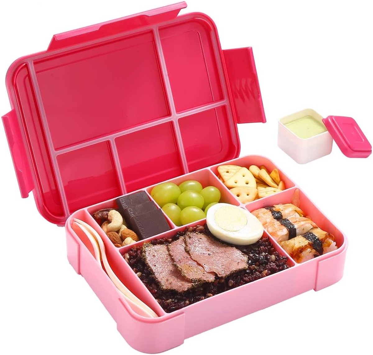 Lunchbox 1300 ml - BPA-vrije Bento Box met 5 Vakken - Lekkagevrije Broodtrommel voor School - Magnetron- en Vaatwasserbestendig - Voor Jongens en Meisjes - Roze