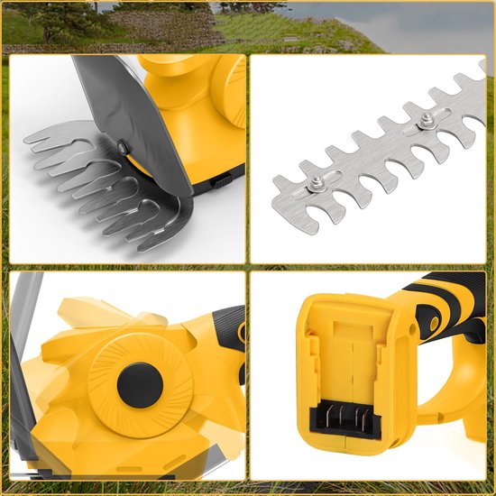2-in-1 Draadloze Heggenschaar En Grasmaaier - 45° Verstelbare Kop Snelsluiting Dubbele Veiligheidsschakelaar Ergonomische Handgreep - Compatibel Met Dewalt 18V/20V Accu (Niet Inbegrepen) - Geel — afbeelding 3