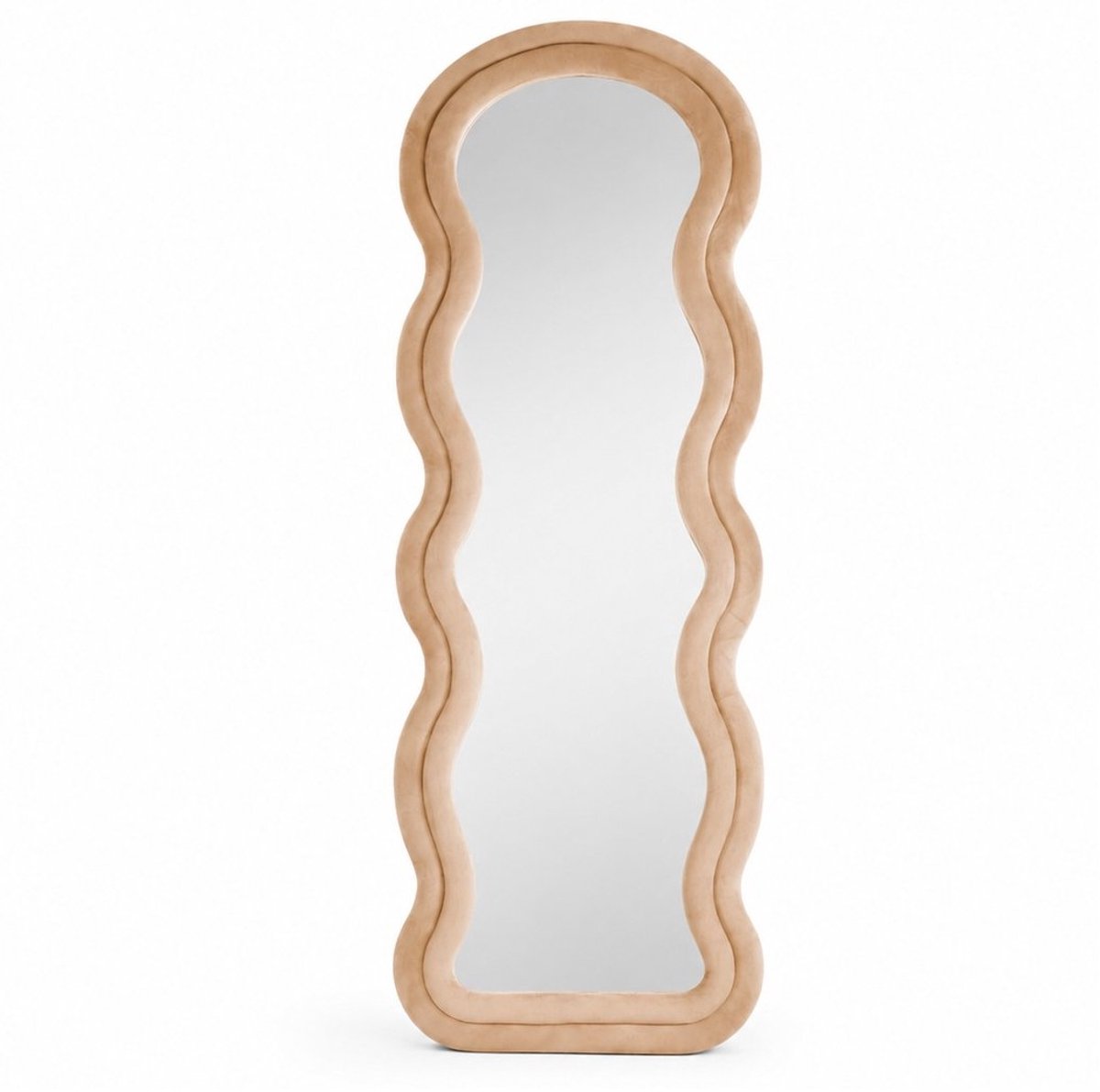 SensaHome Wavy Gestoffeerde Staande Spiegel - Passpiegel Suede Velvet - 60x160 - Taupe Beige