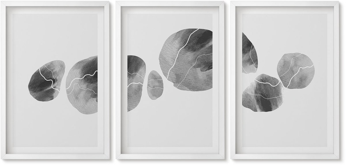 Wallfluent 3-Delige Schilderij Set - Abstracte Minimalistische Schilderkunst Met Verfvlekken - 40 x 60 - Wanddecoratie - Moderne Interieurdecoratie - Woonkamer Decoratie