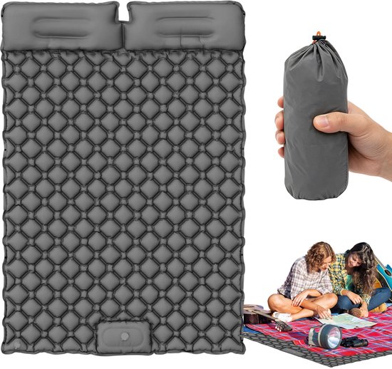 Slaapmat Opblaasbaar 2 Persoons - Zelfopblazend Campingmat - Luchtbedmat - 195x120cm - 40D Nylon - Voetpomp Inbegrepen - Honingraat Airbags - Lichtgewicht - 200 kg Draagkracht - Voor Kamperen & Wandelen — afbeelding 2