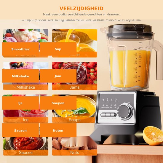 Seth Select Smoothie Blender - 1500W - 2,6L - BPA-vrije Blenderkan - 6 RVS messen - 7 programma's - Zelfreinigend - Zwart van Seth Select — afbeelding 3