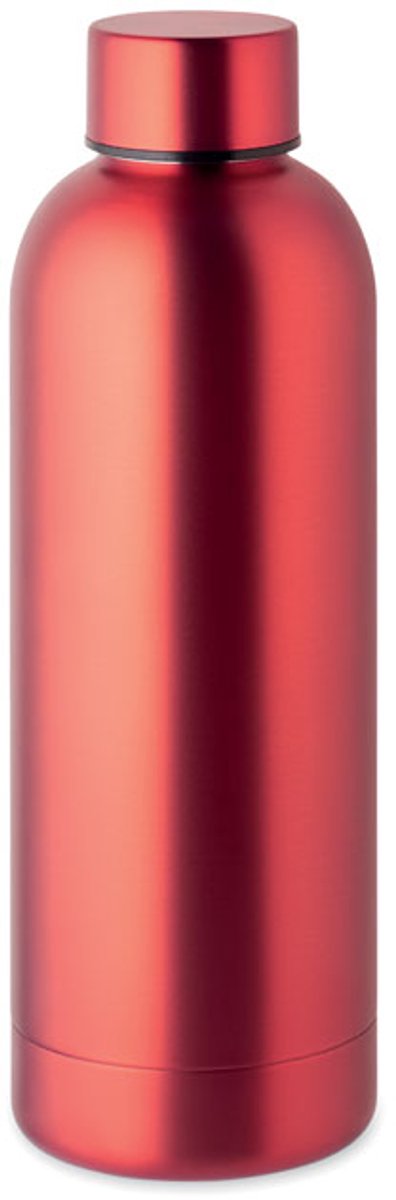 Dubbelwandige isolerende vacuümfles van gerecycled roestvrij staal. Inhoud 500 ml. Lekvrij. Rood