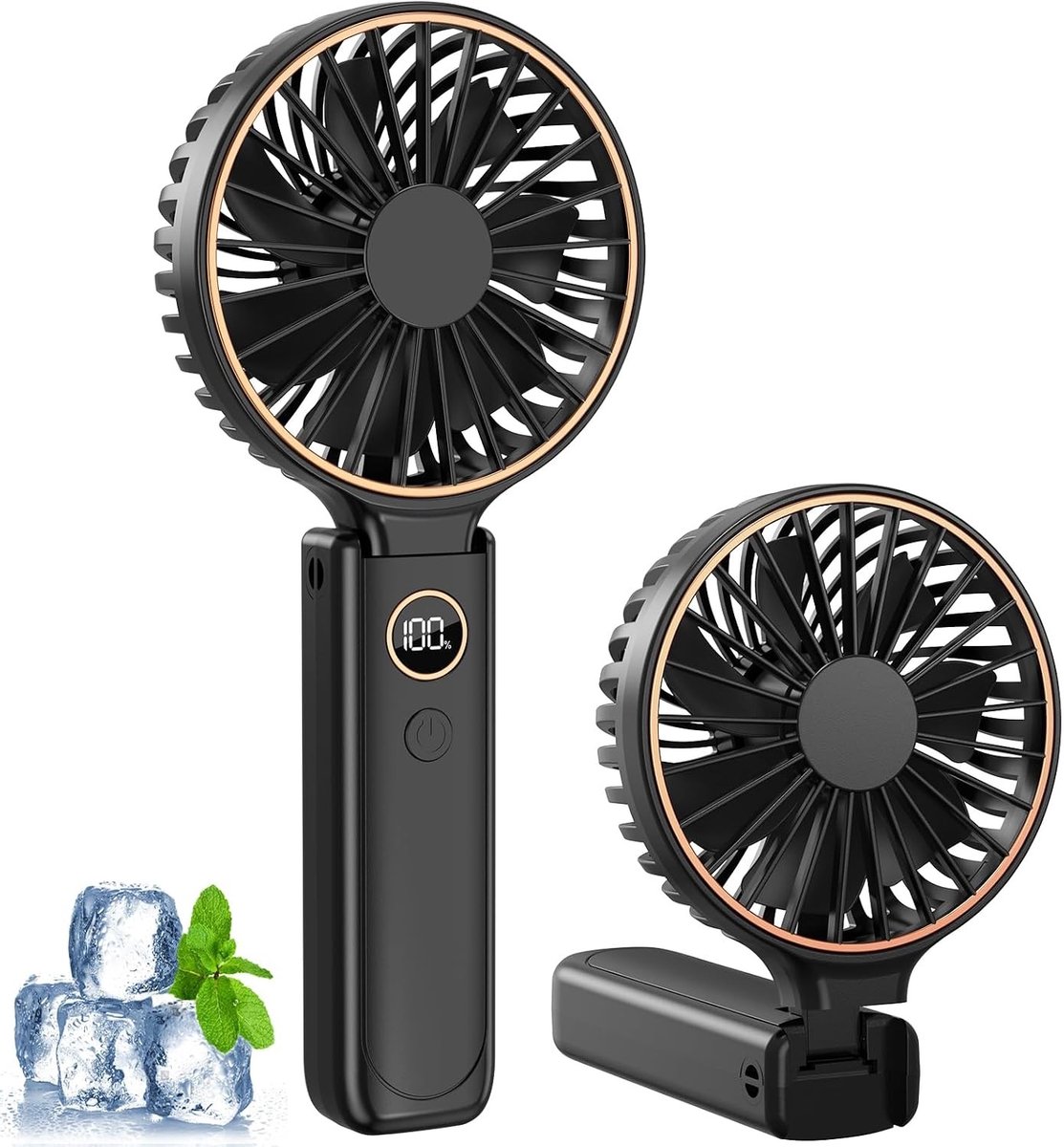 Handventilator - Zwart - 21,5 x 9,9 x 3,8 cm - Oplaadbare Draagbare Ventilator met 6 Snelheden - Voor Reizen en Thuisgebruik