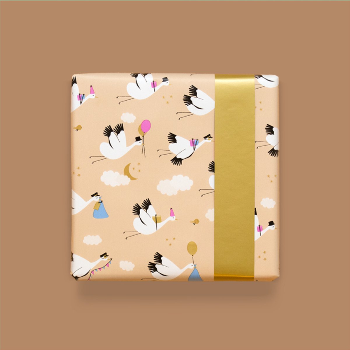 Het Inpakhuis - Inpakpapier - Kadopapier - Cadeaupapier - Baby Bird Beige - Goud - Geboorte - Kraamcadeau - Babyshower - Ooievaar - 50cm x 3mtr – foto 2