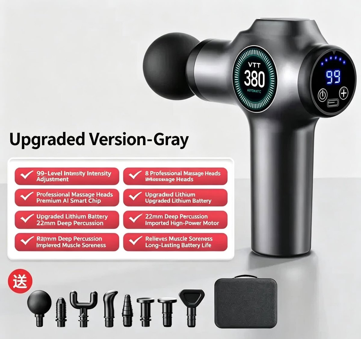 Massage Gun Professioneel - Spiermassage Apparaat - Diepe Spiermassage - Krachtig Massagepistool - Aluminium Behuizing - Oplaadbaar - Meerdere Snelheden - Inclusief Opzetstukken