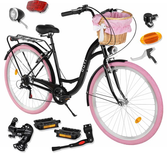 Davi Emma - Stadsfiets - 28 inch - 7 versnellingen - Shimano - V-brake - Lage instap - Zwart/Roze — afbeelding 2