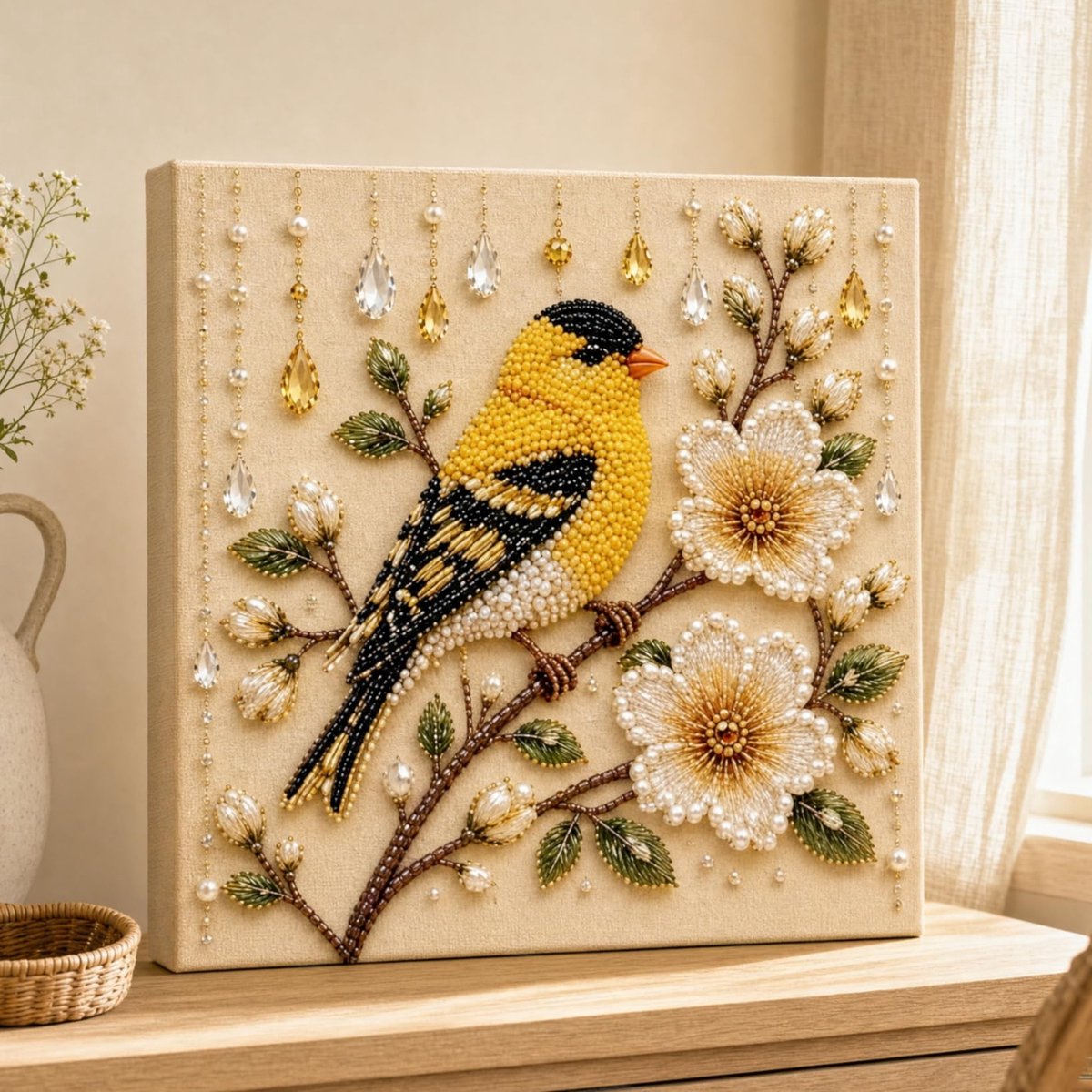 Casalora® Vogel Parel Diamond Painting – DIY 3D Parel Kunstwerk – Decoratie op Canvas met Frame – Creatieve Hobby voor Volwassenen – Vogel Wanddecoratie – 20 × 20 cm