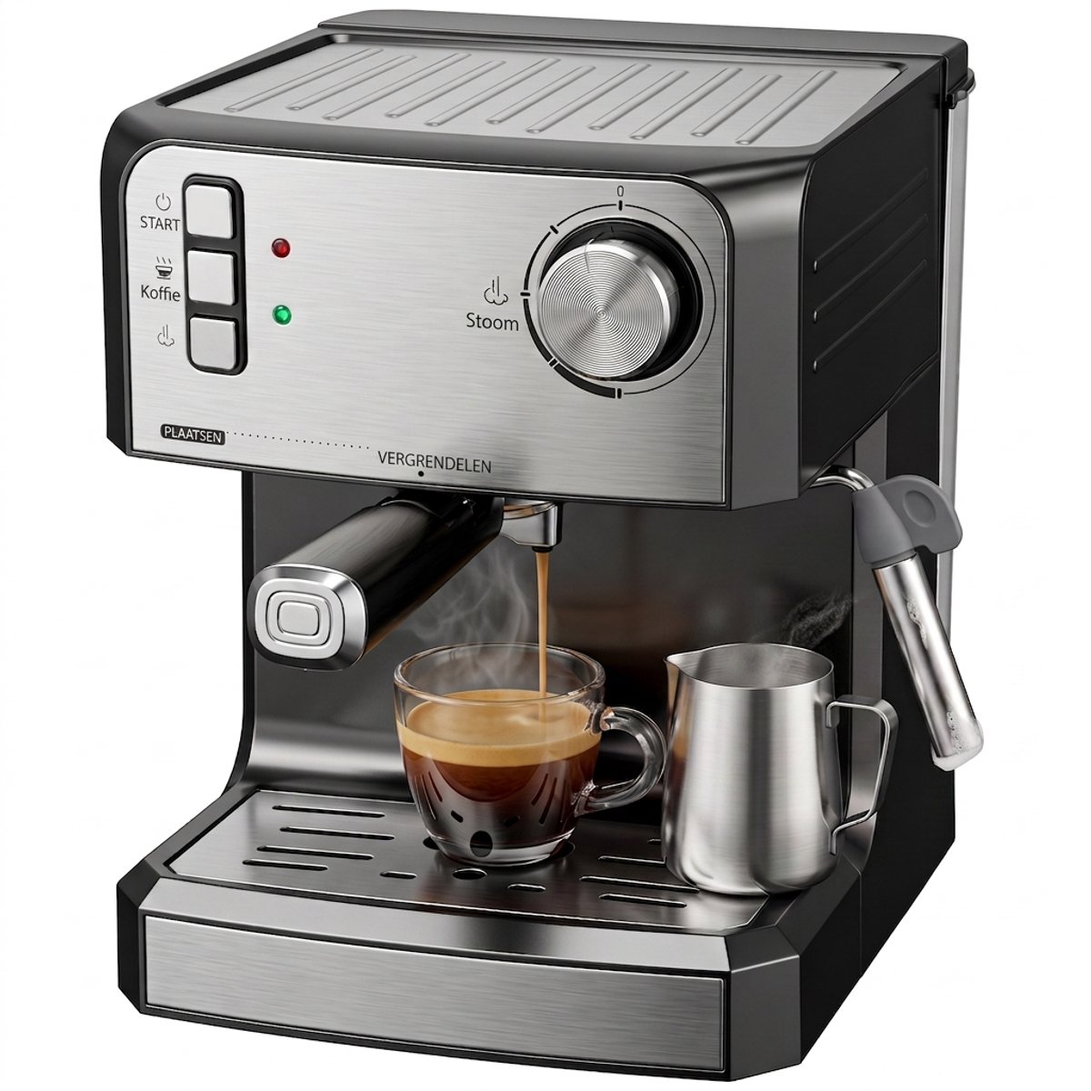 ROLIPO Espressomachine 20 Bar – Koffiemachine met Melkopschuimer – 1,6 L Waterreservoir – Zwart