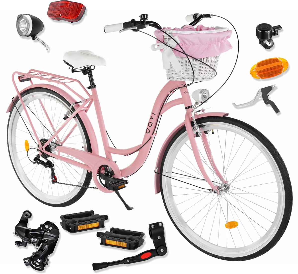 Davi Emma – Stadsfiets – 28 inch – 7 versnellingen – Shimano – V-brake – Lage instap – Roze/Zwart